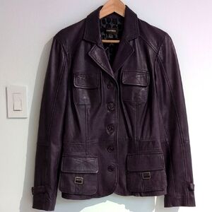 Danier Y2K Plum Purple Leather Safari Field Jacket SIze XS P2P 19"